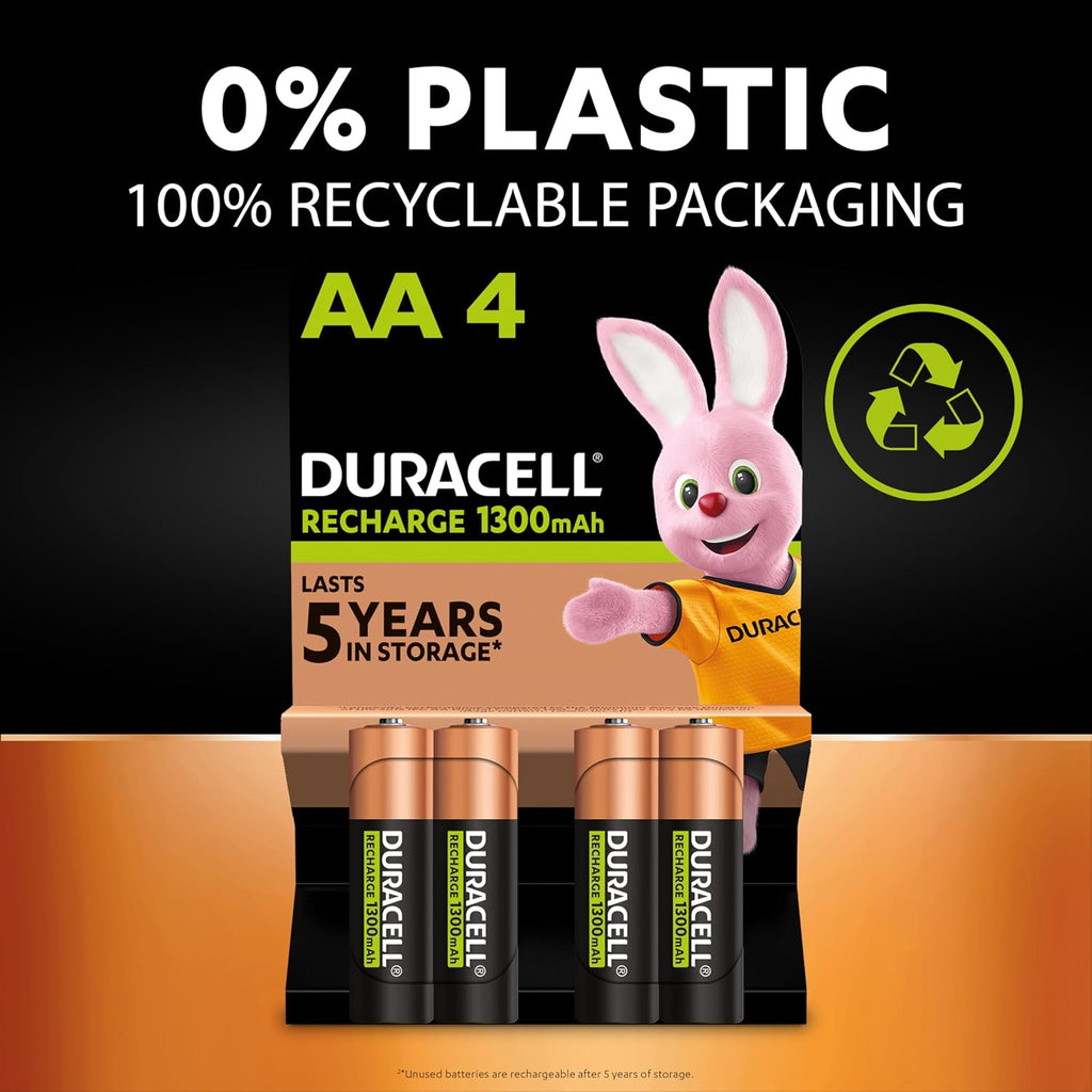 DURACELL AA Rechargeable Batteries (4 Pack) 1.2V, 1300 mAh NiMH