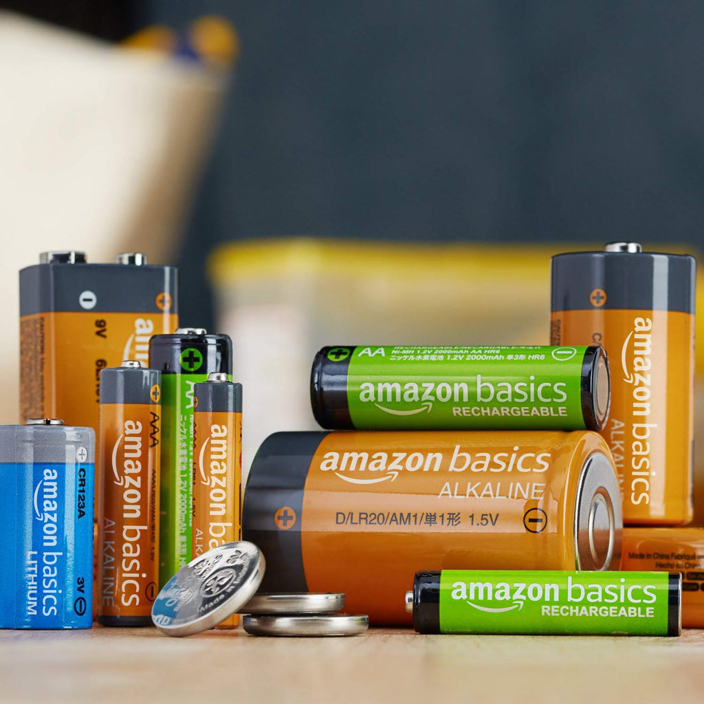 Amazon Basics 16-Pack Rechargeable AA NiMH Batteries, 2000 mAh, 1.2V, Recharge up to 1000x Times, Pre-Charged