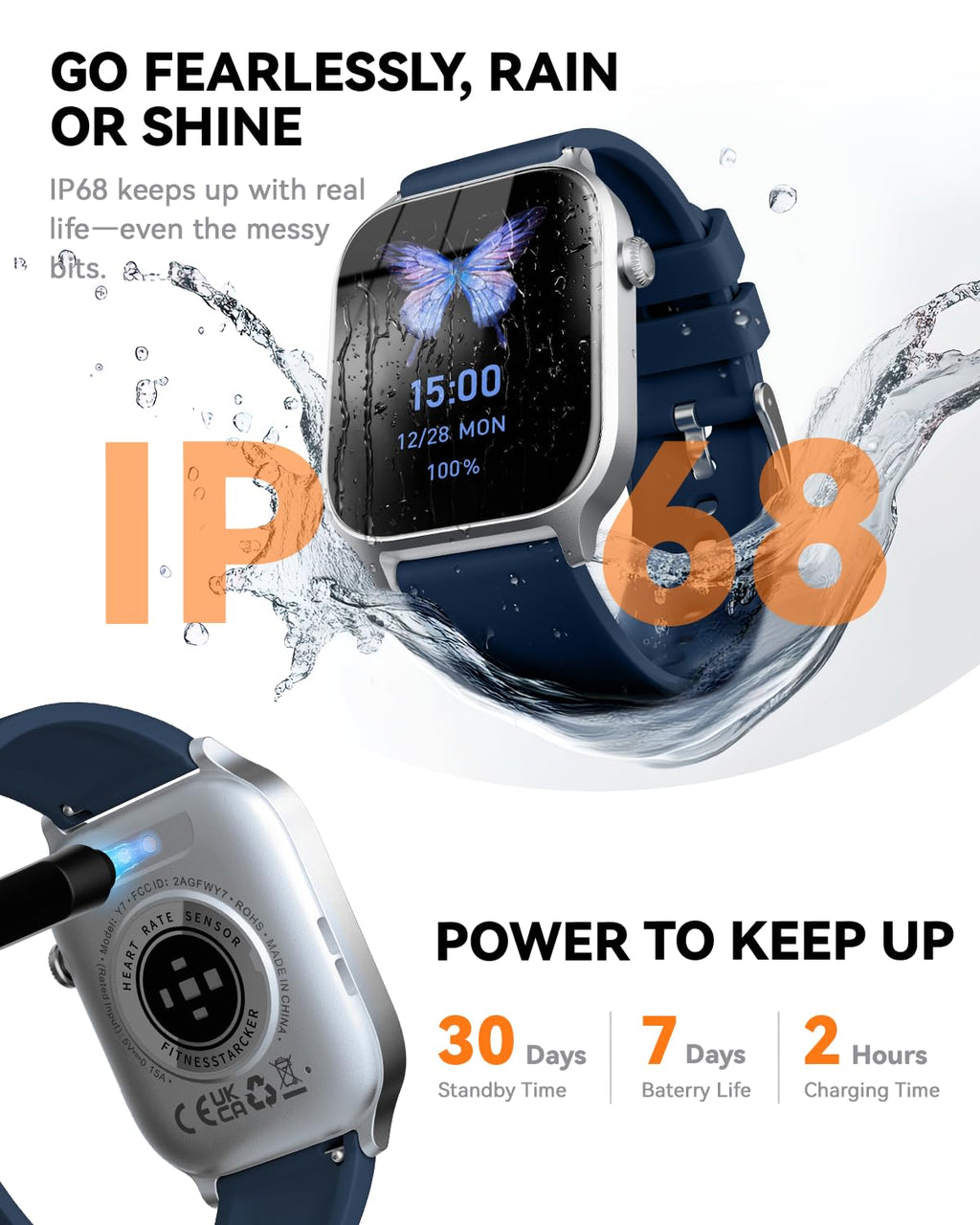 Smart Watch for Men Women- Answer/Make Call, 2024 IP68 Waterproof Fitness Tracker Watch with Sleep Step Counter Activity Smartwatch for Samsung Android iPhone iOS (Black-Blue, 1.83)