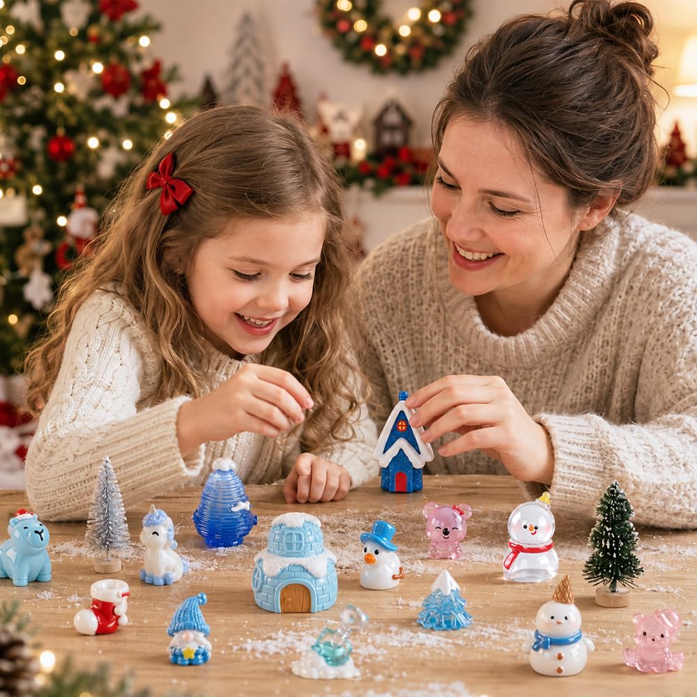 DIYDEC 24pcs Luminous Christmas Mini Resin Tree Figures Toys