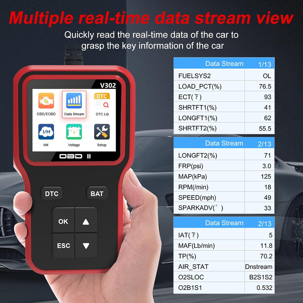 OBD2 Scanner Car Engine Fault Code Reader Wired, V302 OBDII Scan Tool
