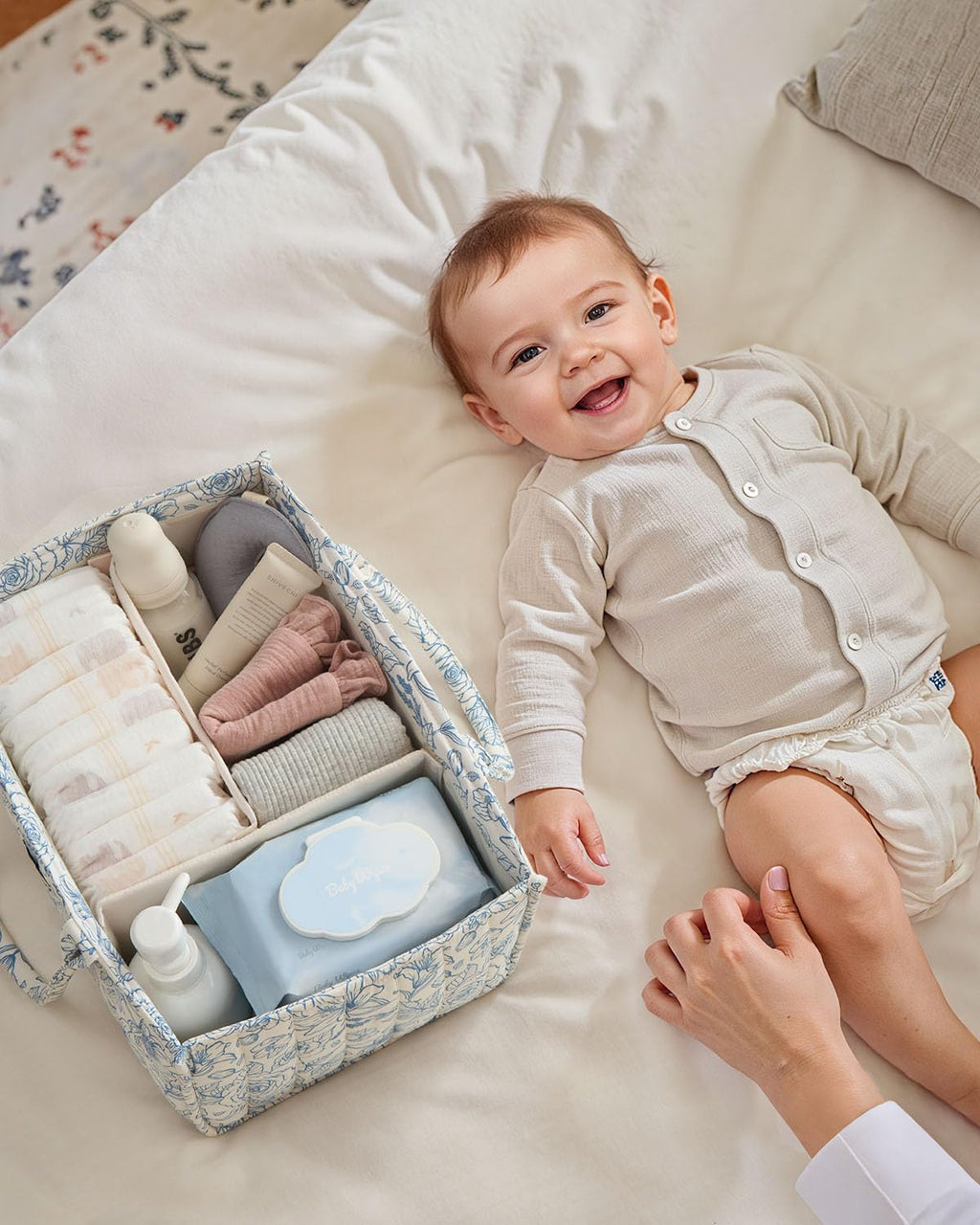 Blissful Diary Nappy Caddy Organiser, Baby Diaper Caddy for Nappy Station, Stylish Storage Basket for Newborn Essentials, Baby Shower Gifts for Girl or Boy, Sage Green