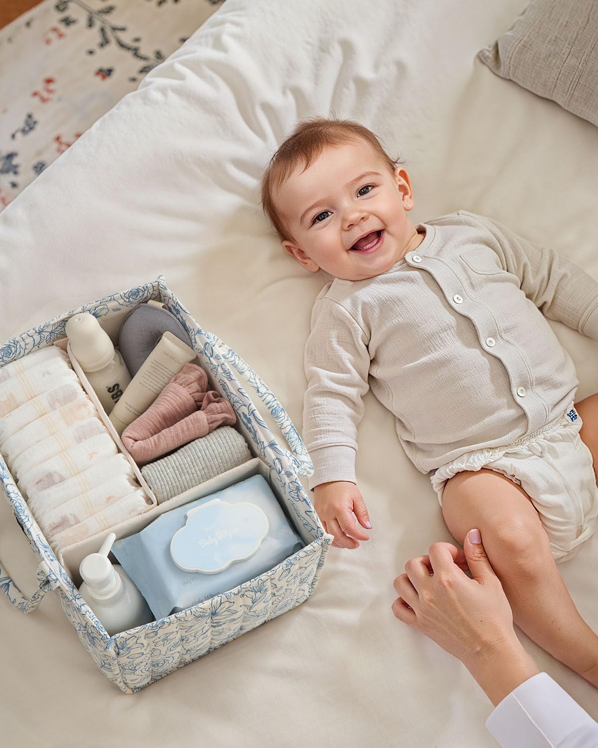 Blissful Diary Nappy Caddy Organiser, Baby Diaper Caddy for Nappy Station, Stylish Storage Basket for Newborn Essentials, Baby Shower Gifts for Girl or Boy, Sage Green