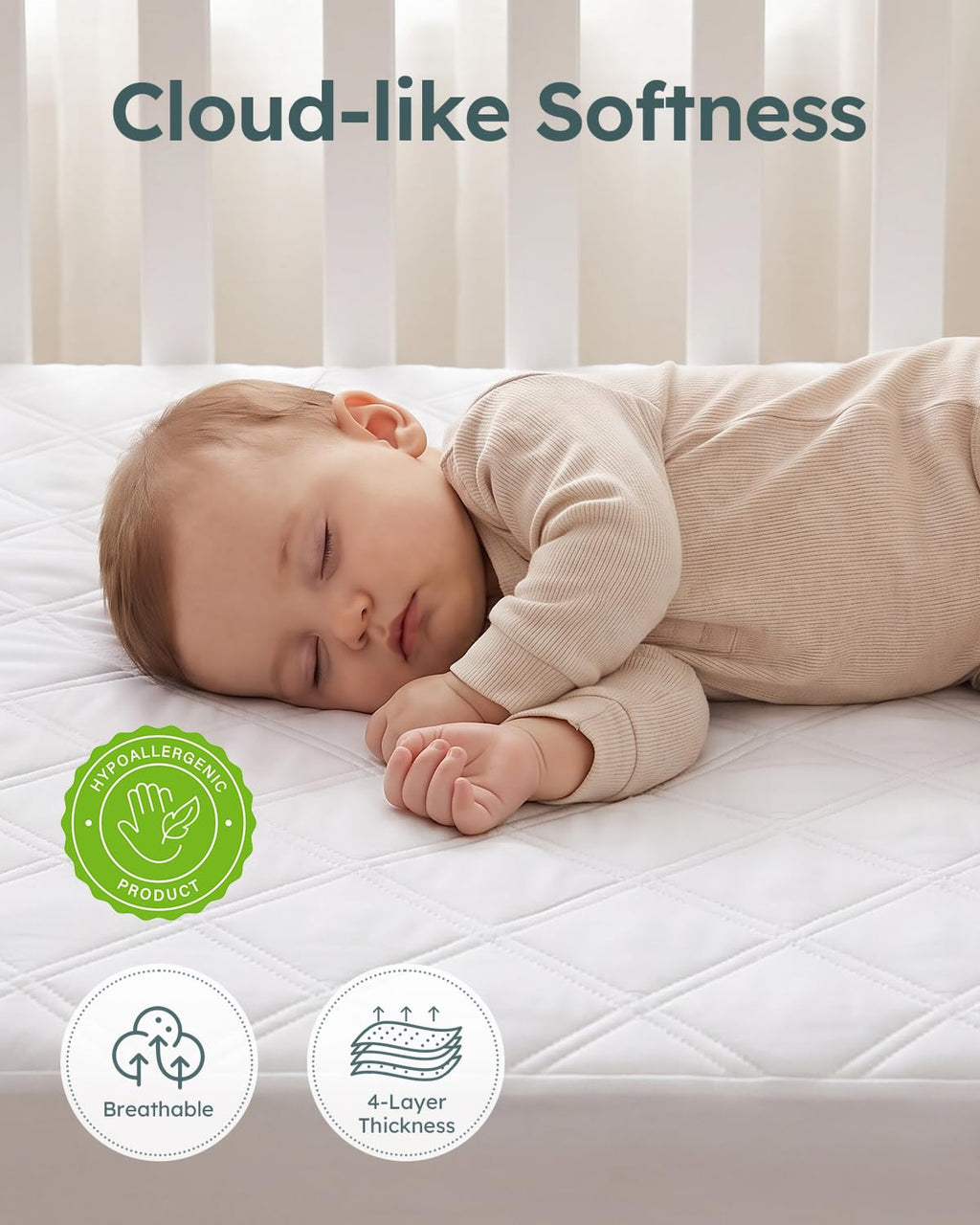 Yoofoss Waterproof Cot Bed Mattress Protector 120 x 60 cm Breathable Toddler Bed Mattress Protector Comfortable Noiseless White