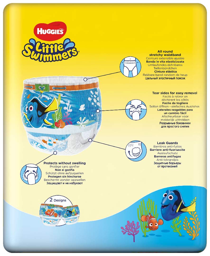 Huggies Little Swimmers, Swim Nappies - Size 3-4, 36 Baby Swim Pants - Leak Guards and Stretchy Waistband Protect Without Swelling - Tear Sides for Easy Removal