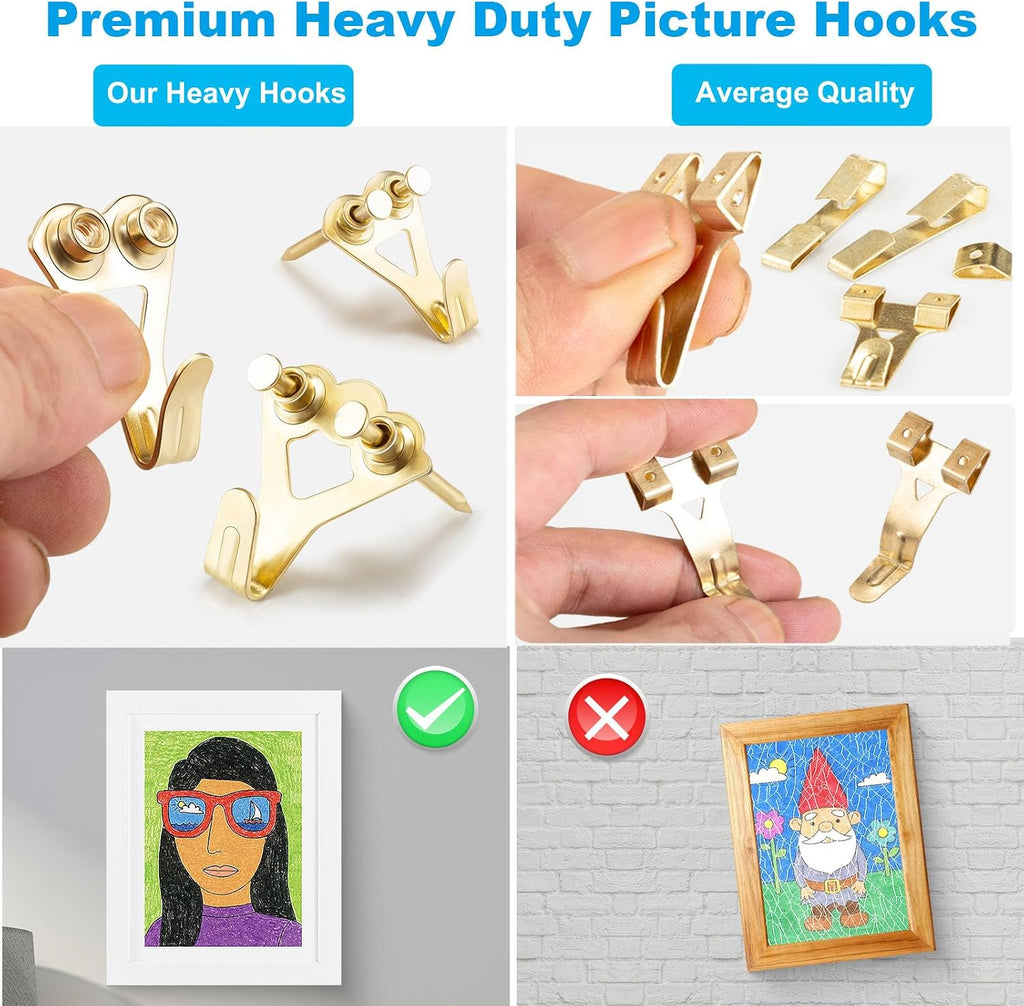YHYZ Picture Hooks Heavy Duty, Picture Hanging Kit: Hangers (50 30 20 10 lbs) + Small Nails, Hanging Clock Photo Mirror Painting, for Plasterboard Wood Dry Walls Hardwall