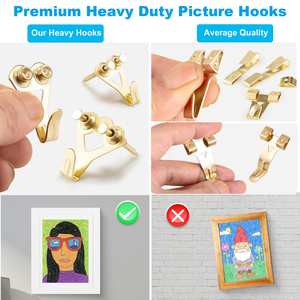 YHYZ Picture Hooks Heavy Duty, Picture Hanging Kit: Hangers (50 30 20 10 lbs) + Small Nails, Hanging Clock Photo Mirror Painting, for Plasterboard Wood Dry Walls Hardwall