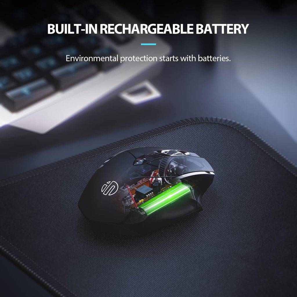 INPHIC Wireless Mouse Rechargeable, [Battery Level Visible], Silent Click USB 2.4G Cordless Mouse for Laptop PC Computer Tablets, 6 Buttons, 2400DPI 4 Adjustment Levels, Black