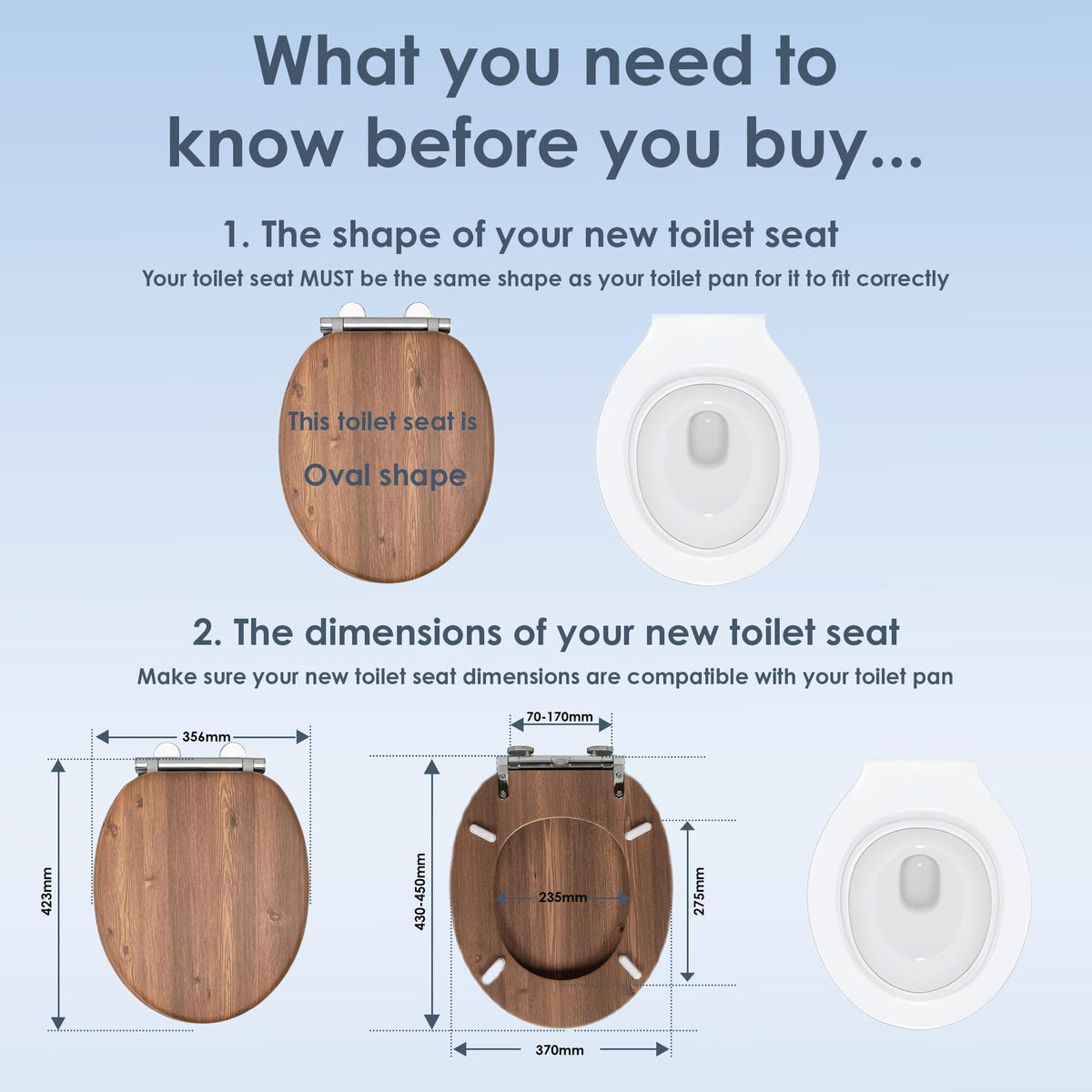 AQUALONA® Luxury Grey Oak Effect Toilet Seat - Soft Close MDF Moulded Wood Seat with Quick Release Button and Durable Hinges - Comfortable, Easy to Clean and Install with Universal Fittings