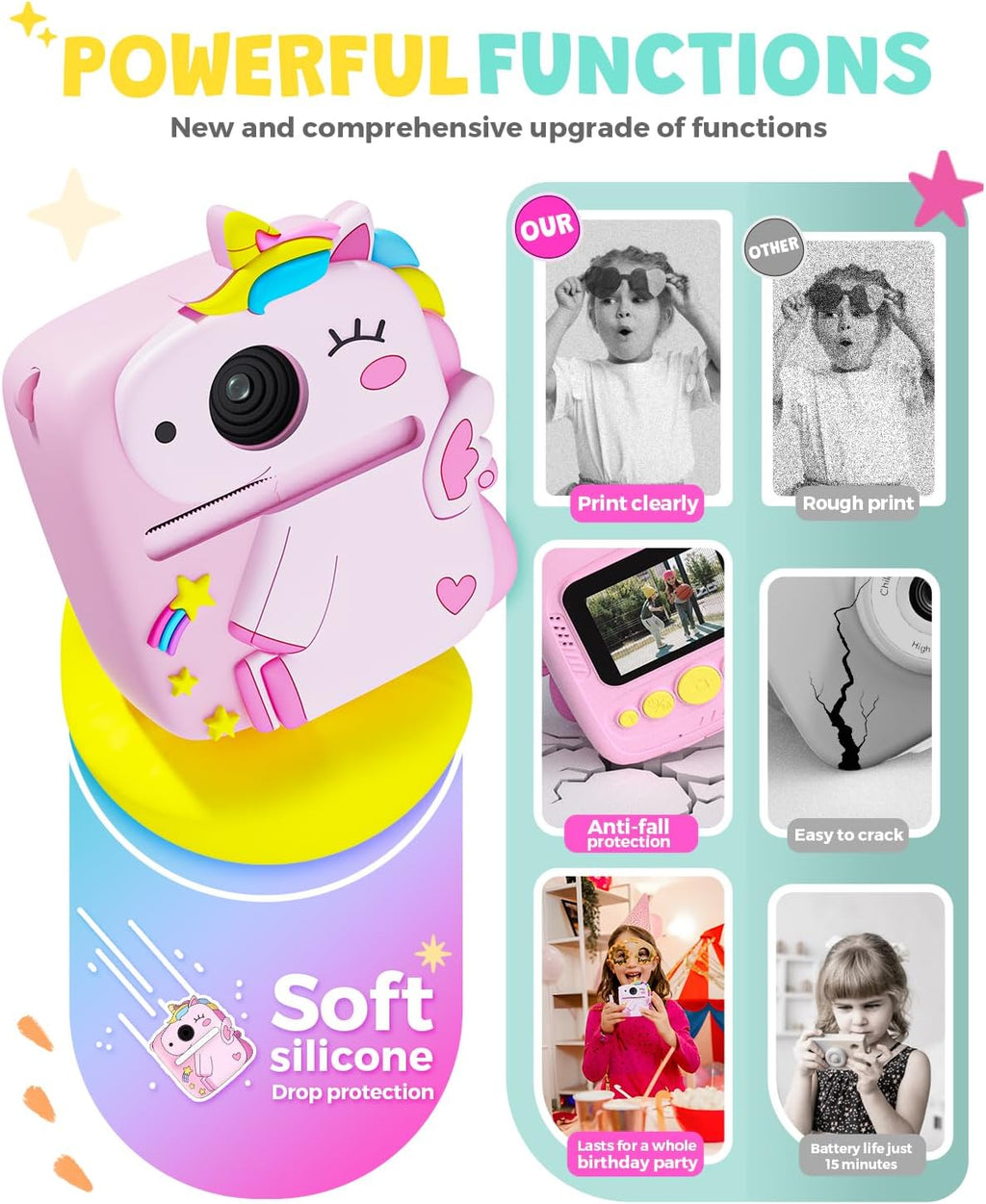 Kids Camera Instant Print,1080P Kids Digital Camera,Girls Gifts Toys Age 3+