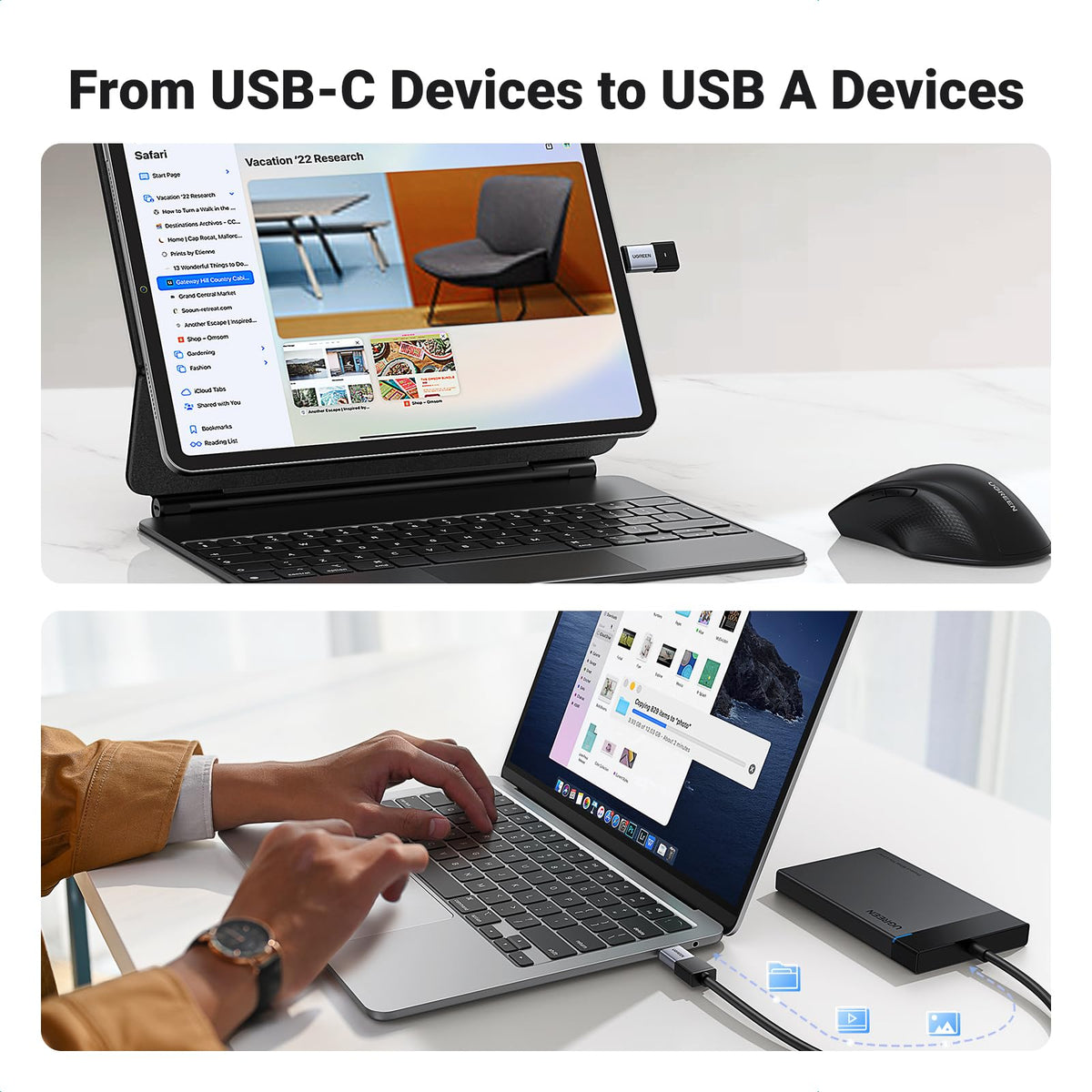 UGREEN 10Gbps USB C to USB Adaptor 2 Pack for iPhone, iPad, MacBook, Galaxy