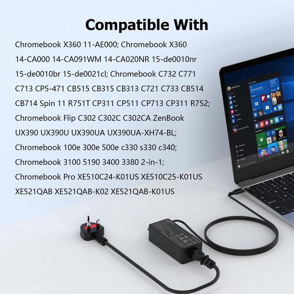 USB C Laptop Charger 45W Compatible with Acer HP Asus Lenovo Chromebook