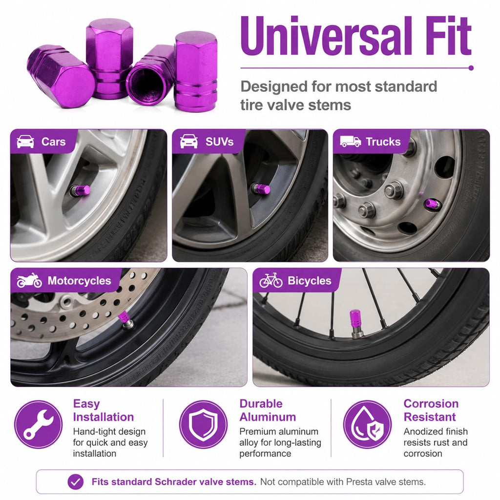 Aluminum Tire Valve Caps,8 Pcs Dustproof Stem Covers
