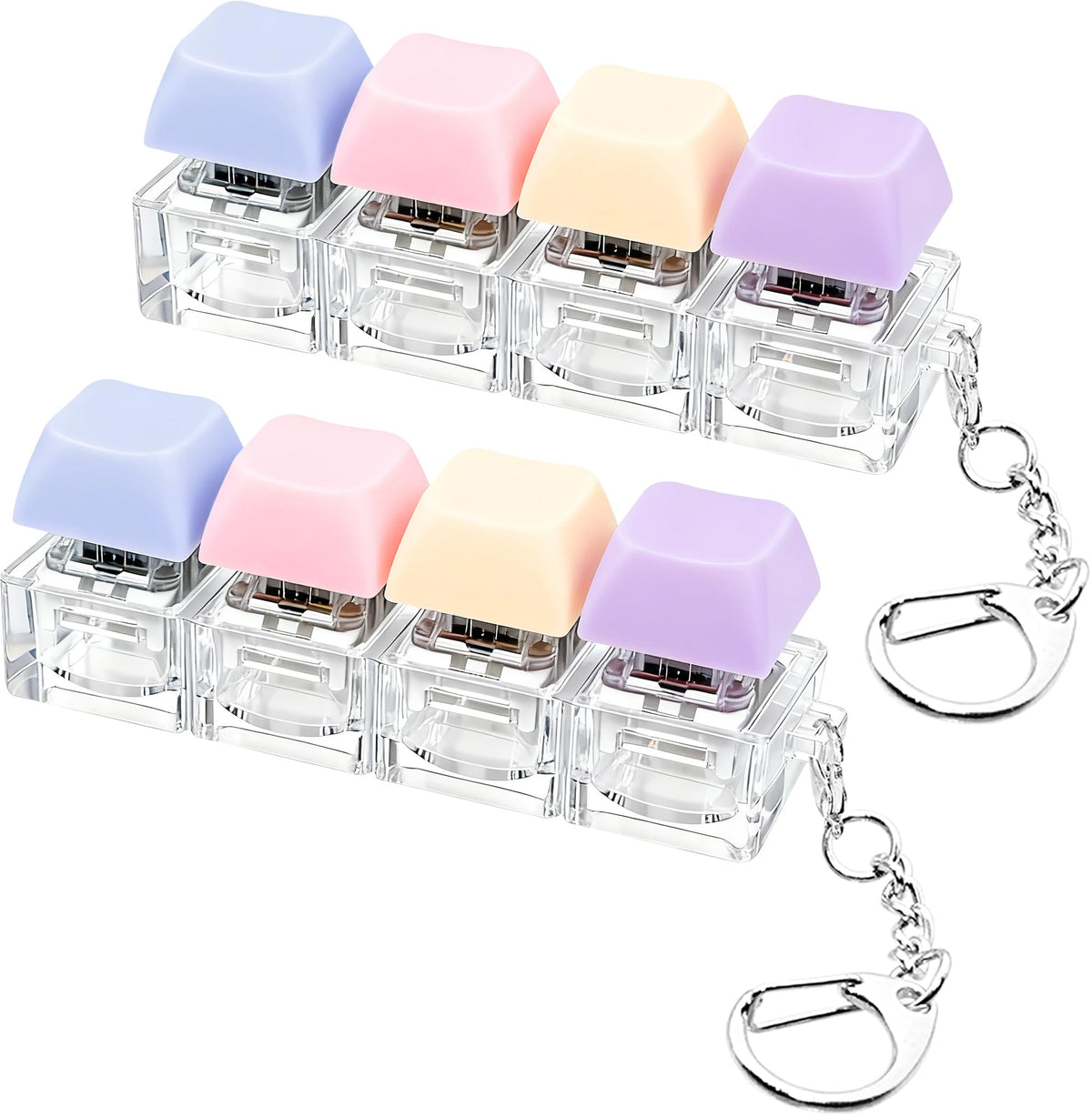 2 PCS Keyboard Fidget Toy, Keyboard Fidget Keychain 4-in-1 Keyboard Decompression Button Finger Clicker Toys (Pink Yellow White Green, General)