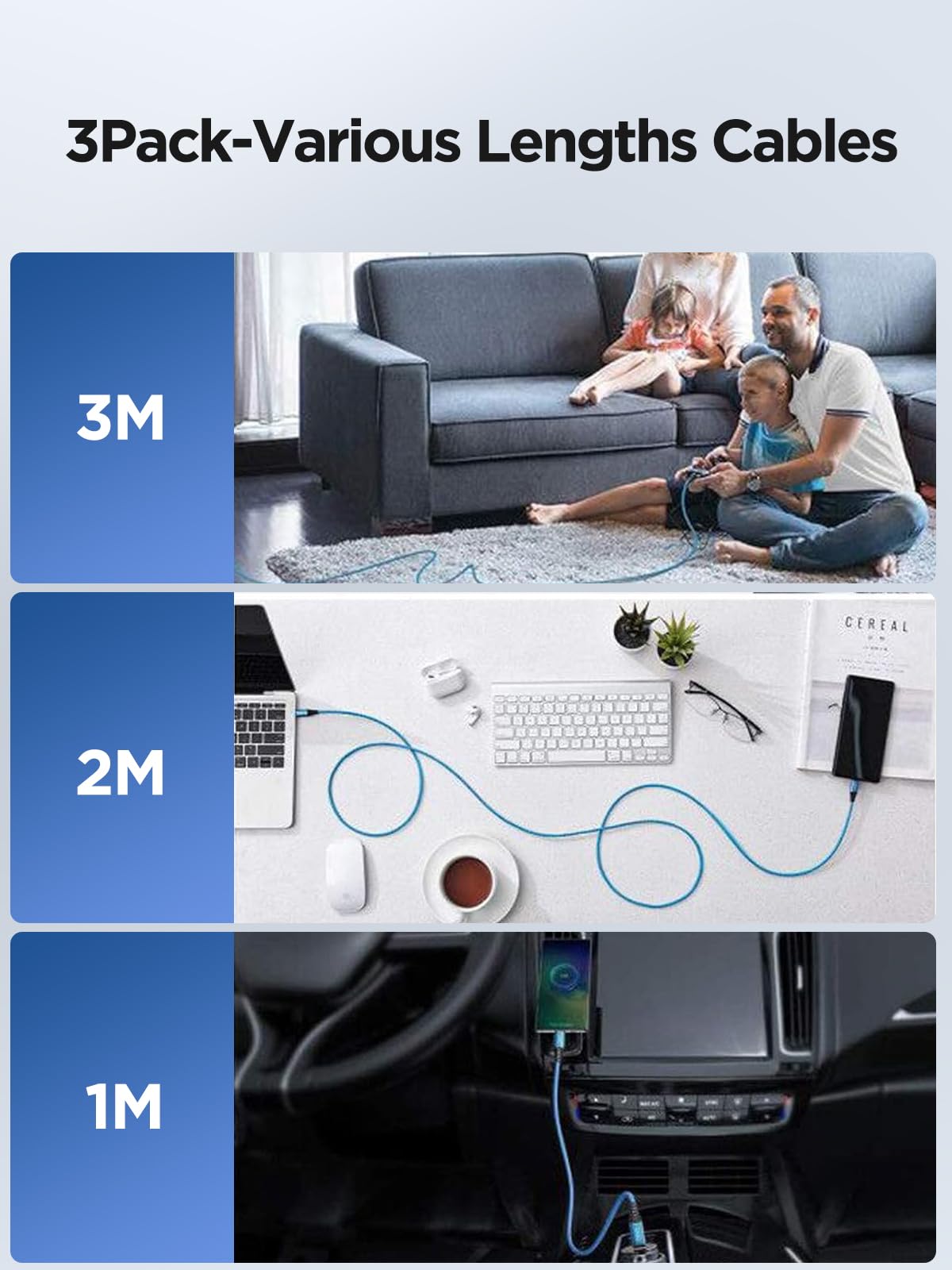 USB C Charger Cable 3M 2Pack Type C Charger Fast Charging 3A Lead Braided for Samsung Galaxy S23 S22 S21 S20 S10 S9 S8 A12 A13 A20e A21s A53 A70,Google Pixel 7 6,Huawei P30 P40,Sony Xperia,Switch,PS5