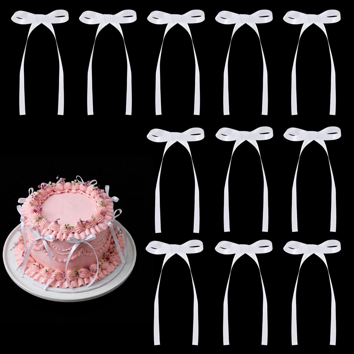 30 Pack Bow Cake Toppers Black Ribbon Bows for Cake Halloween Party Decor