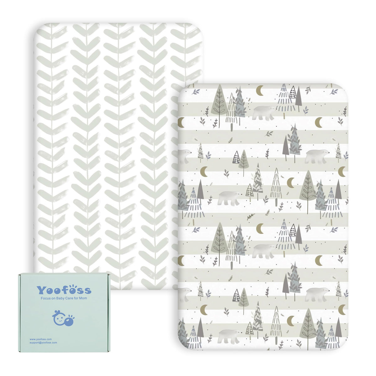 Yoofoss Travel Cot Fitted Sheets 65 x 95 cm, Compatible with Graco, Red Kite, Joie, Deryan Cots, Cozy Breathable Stretchy Microfiber Mattress Sheet, 2 Pack, Green Giraffes