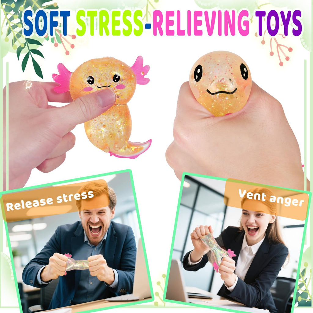 Axolotl Squishy Stress Relief Toy Glitter Fidget Toys Cute Malt Sugar Axolotl Toy Fidget Toys for Kids Youth Adult, Party Favors Anxiety Relief Squishy Toys(Blue)