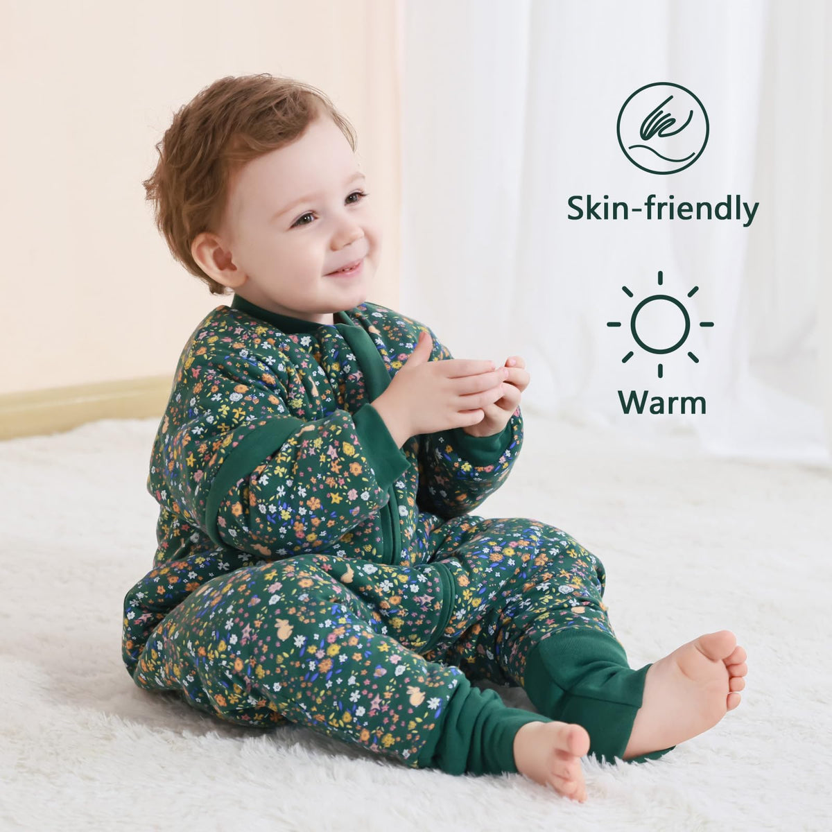 Mosebears Baby Sleeping Bag, 2.5 TOG Baby Sleep Sack with Legs,Winter Sleeping Bag with Removable Sleeves