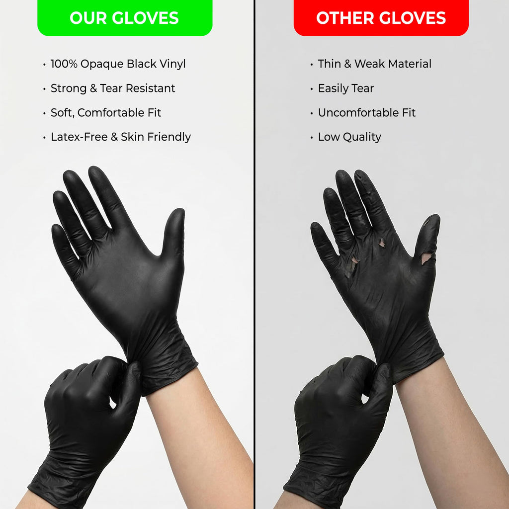 Black Vinyl Gloves, 100 Count, Powder Free & Latex Free, Multi-Purpose Black Disposable Gloves for Food Handling, Cooking, Cleaning & Medical Use (L, 100)