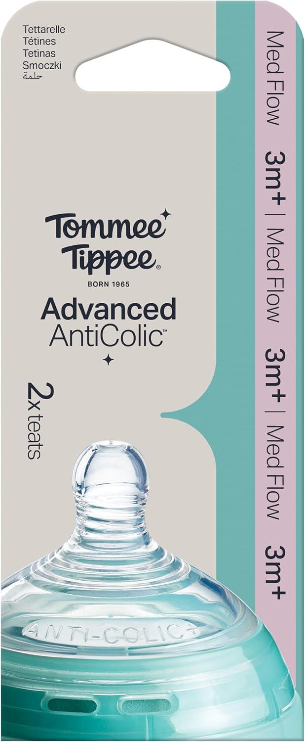 Tommee Tippee Advanced Anti-Colic Baby Bottle Teats, Size 2, Pack of 2