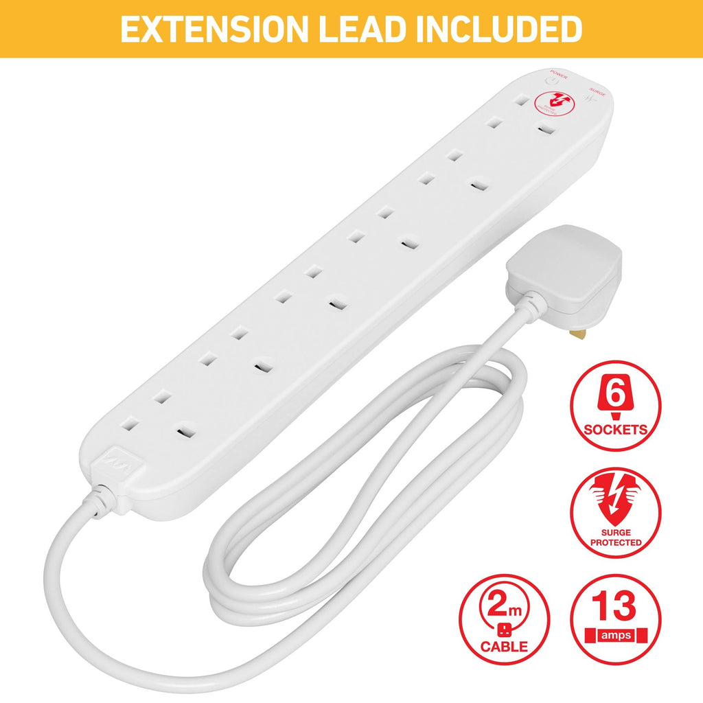 D-Line Cable Tidy Box, Hide Extension Blocks, Desk Cable Management, Organise TV Cables - 415mm (L) x 165mm (W) x 135mm (H) - Large, White