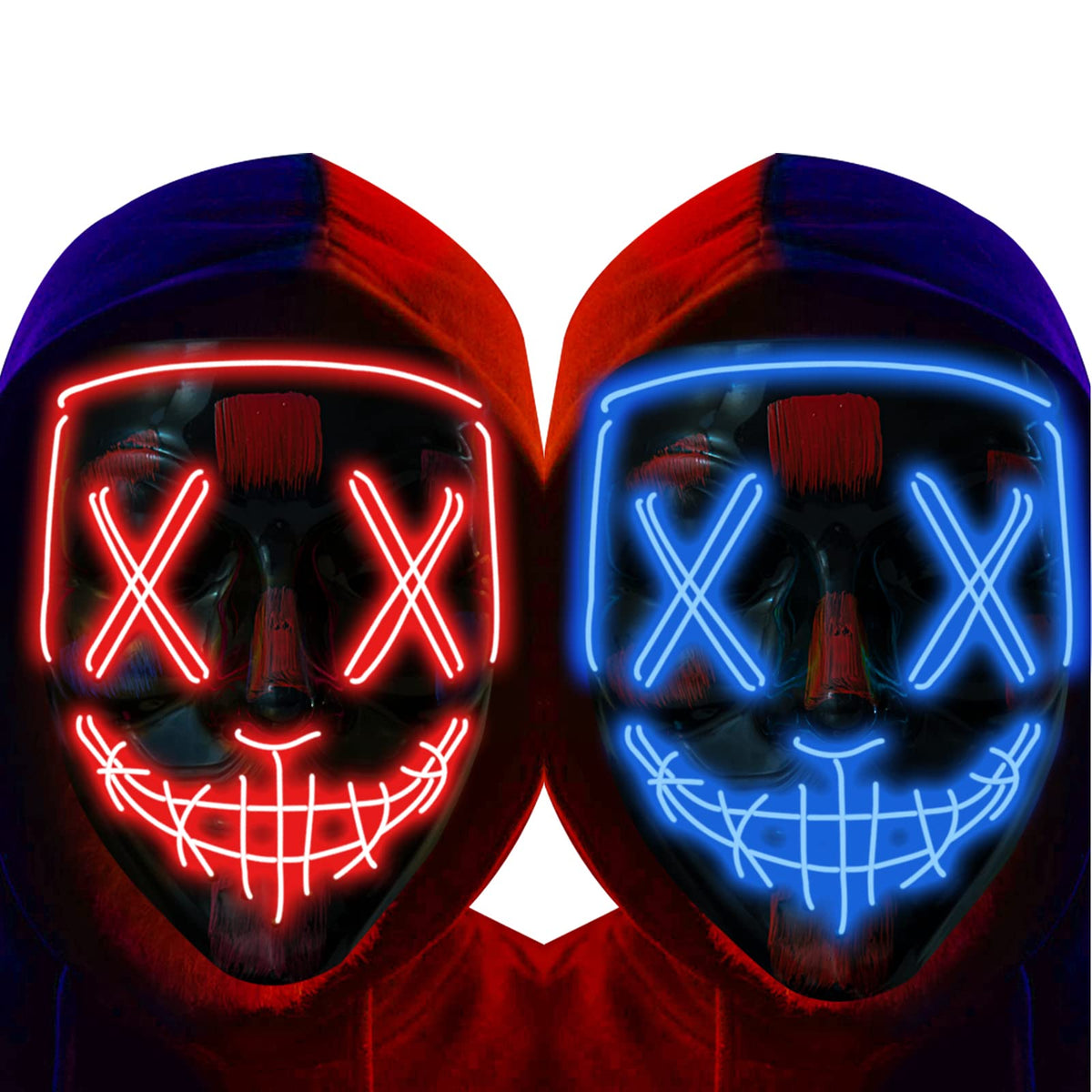Poptrend Halloween Mask LED Light up Mask Scary mask for Festival Cosplay Halloween Costume Masquerade Parties,Carnival,Gift (Red+Blue)