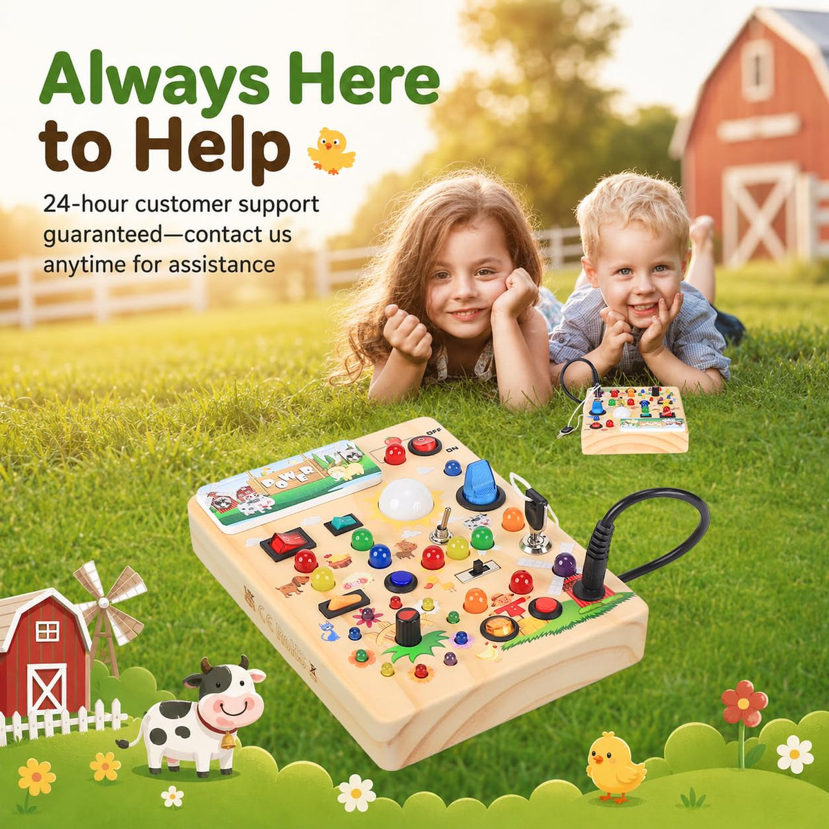 Busy Board with LED Light Switches, Montessori Toys for 1 2 3 Years Old, Toddlers Wooden Toy Sensory Activity Board, Travel Toys for 1+ Year Old Boy & Girl Birthday Gift