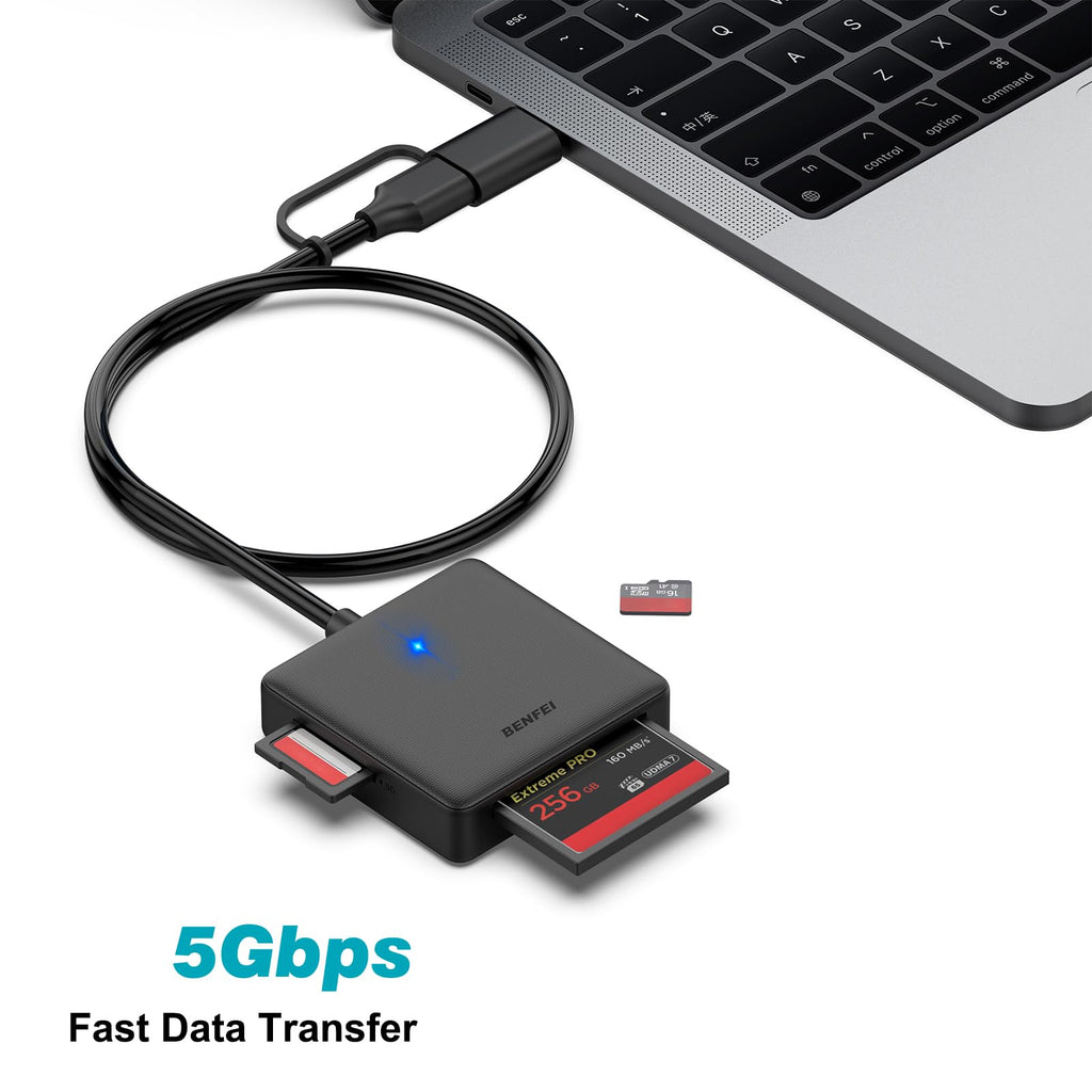 BENFEI SD Card Reader, USB C to SD Micro SD Card Memory Card Adapter Dual Slot Compatible with iPhone 15 Pro/Max, MacBook Pro/Air 2023, iPad Pro, iMac, S23, XPS 17, Surface Book 3 and More