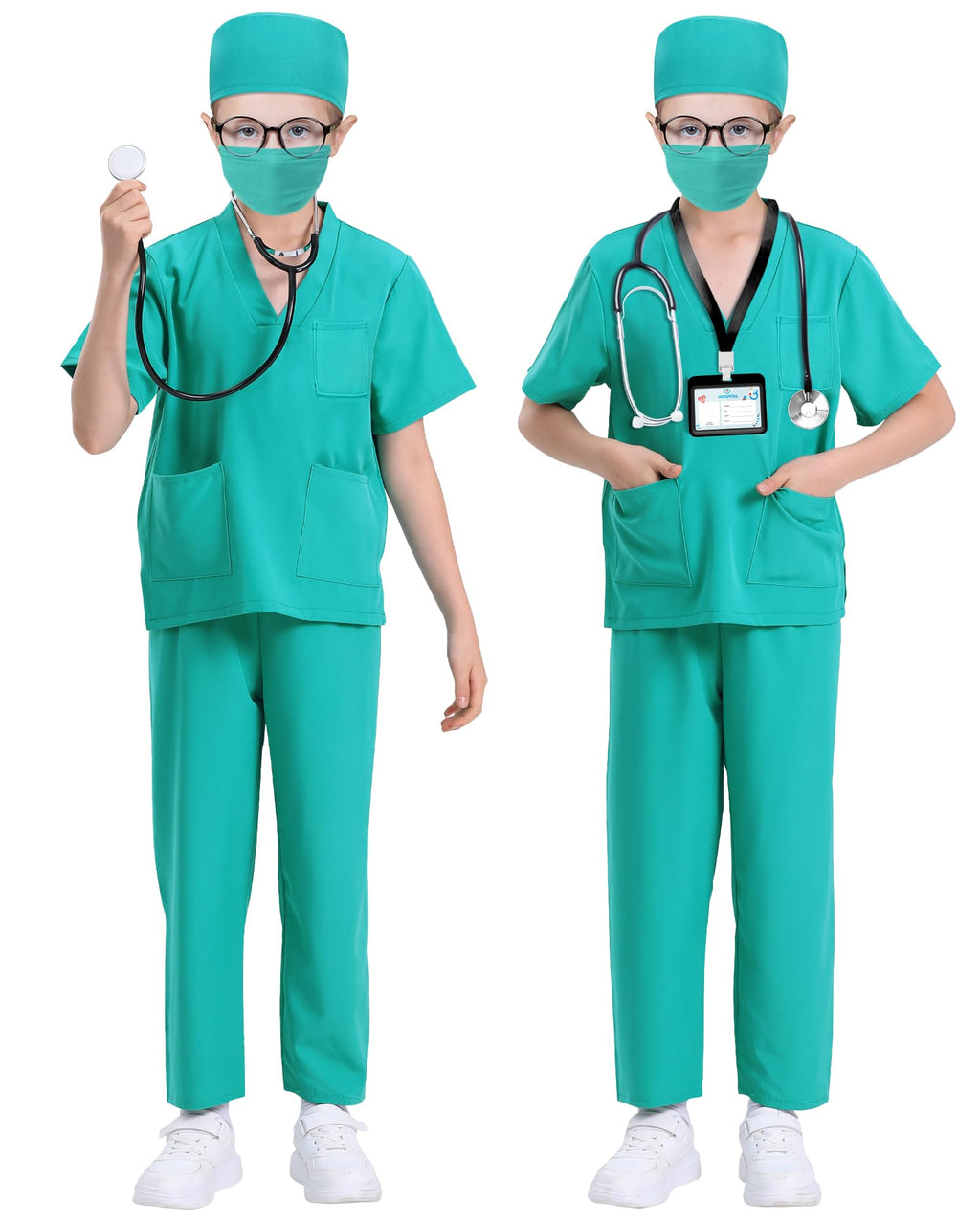 ICECUTE Doctor Scrubs for Kids,7 Pcs Scrubs Costume with Accessories 3-11Y