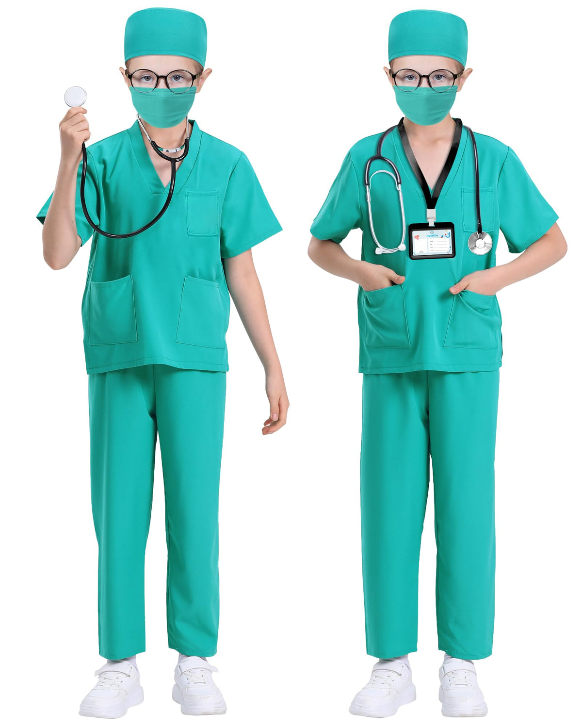 ICECUTE Doctor Scrubs for Kids,7 Pcs Scrubs Costume with Accessories 3-11Y