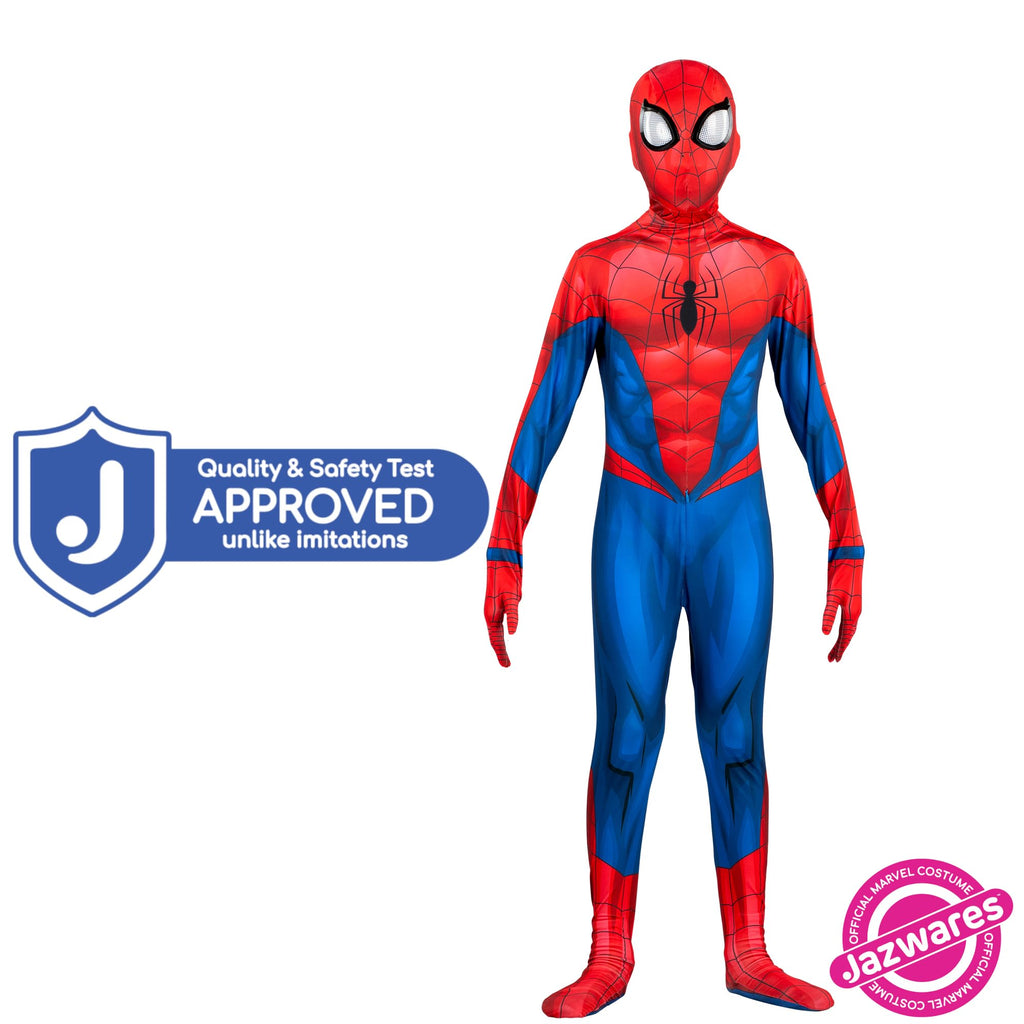 Marvel Spider-Man Official Youth Deluxe Zentai Costume - Deluxe Two-Way Stretch Spandex with Invisible Zippers and Wrist Openings for Added Convenience (M)
