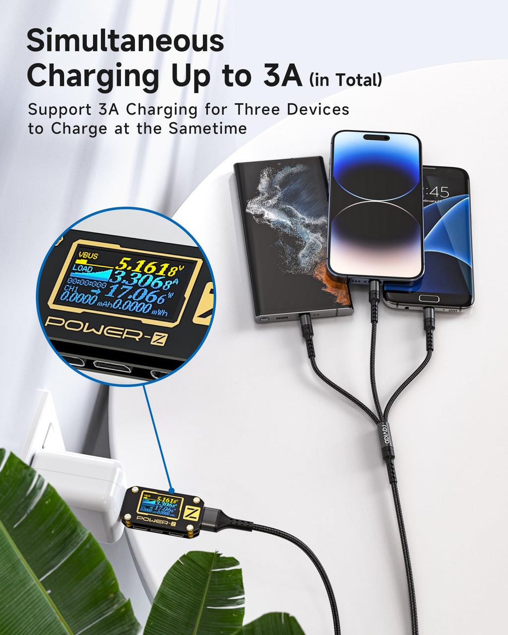 RAVIAD Multi Charger Cable, 3 in 1 Charger Cable 3A USB Fast Charging Cord