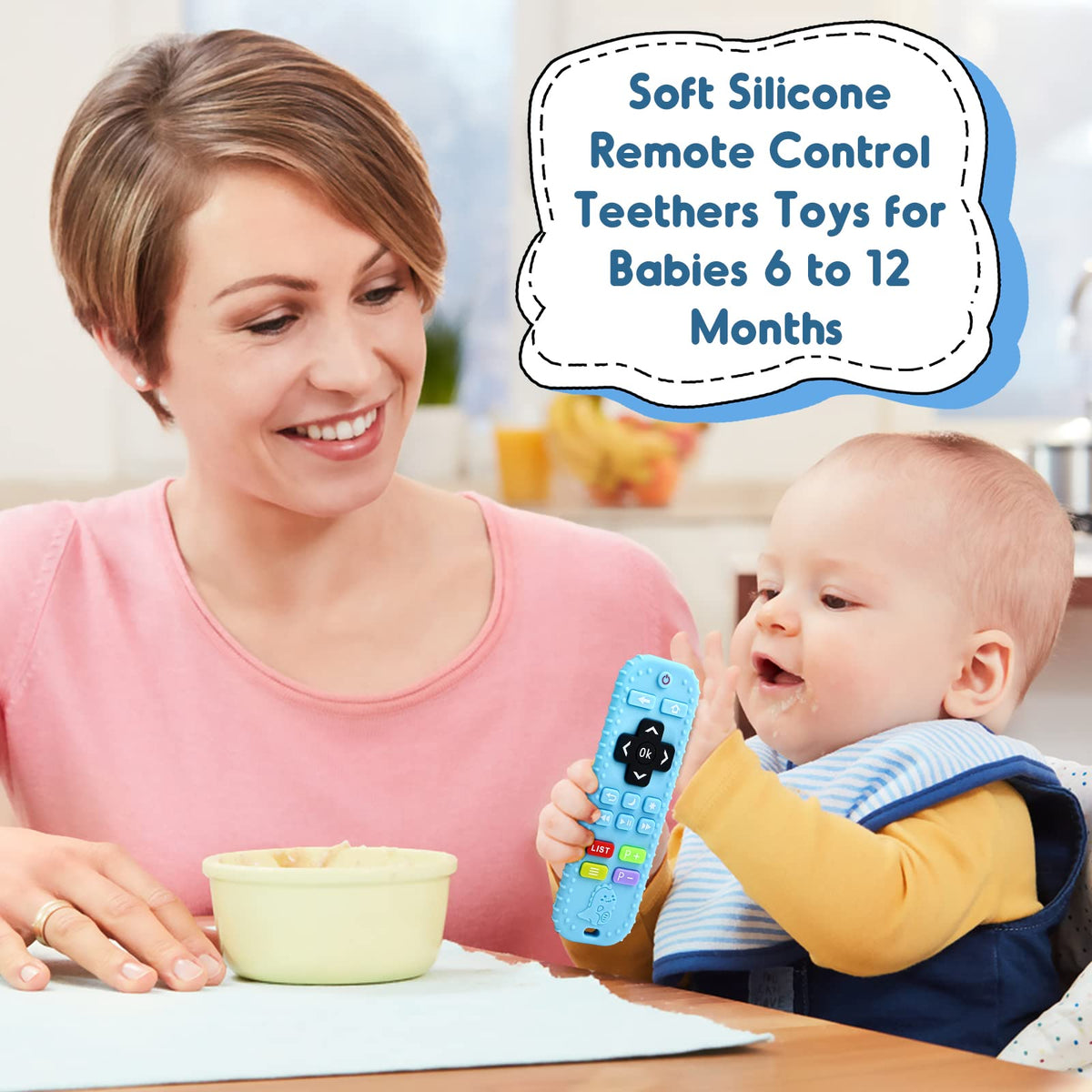 Teething Relief Teethers Toys for Babies 3-6 12 Months Gifts, Silicone Remote Control Baby Teether Bath Toys for 3 6 9 Months Newborn Infant Boy Girl Autism, Food Grade Silicone Sensory Toys, Black