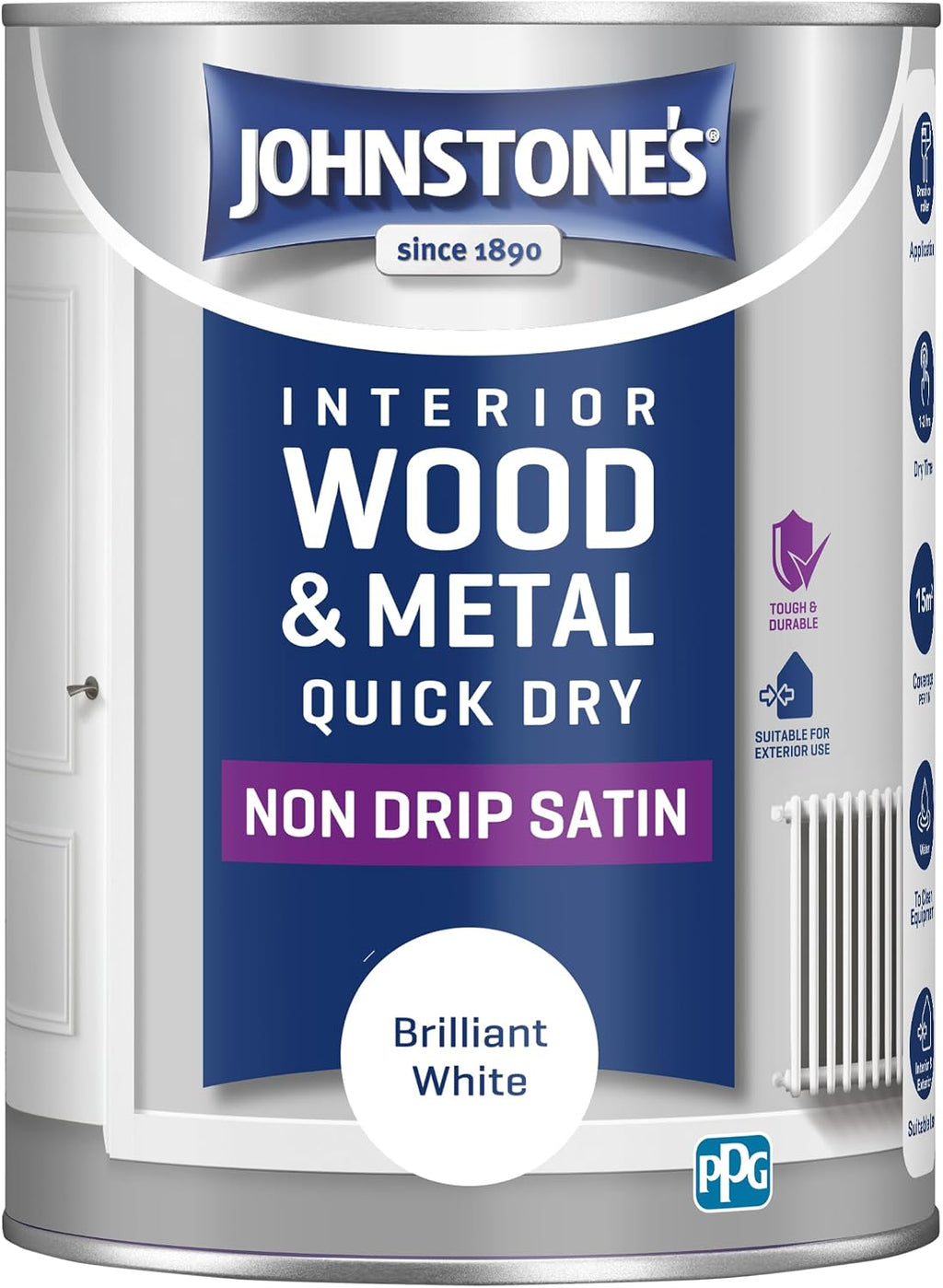 Johnstone's - Quick Dry Satin Wood & Metal Paint - Brilliant White - 1.25L