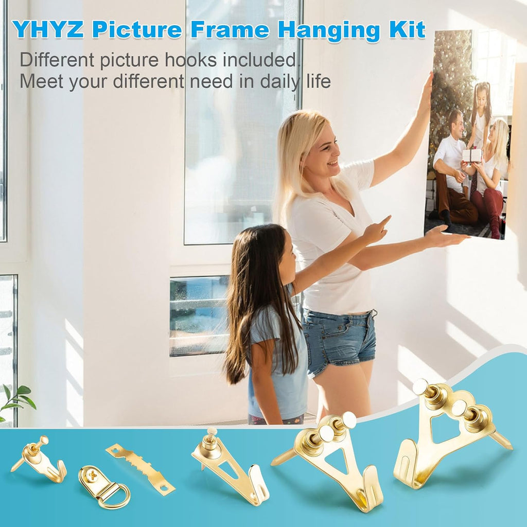 YHYZ Picture Hooks Heavy Duty, Picture Hanging Kit: Hangers (50 30 20 10 lbs) + Small Nails, Hanging Clock Photo Mirror Painting, for Plasterboard Wood Dry Walls Hardwall