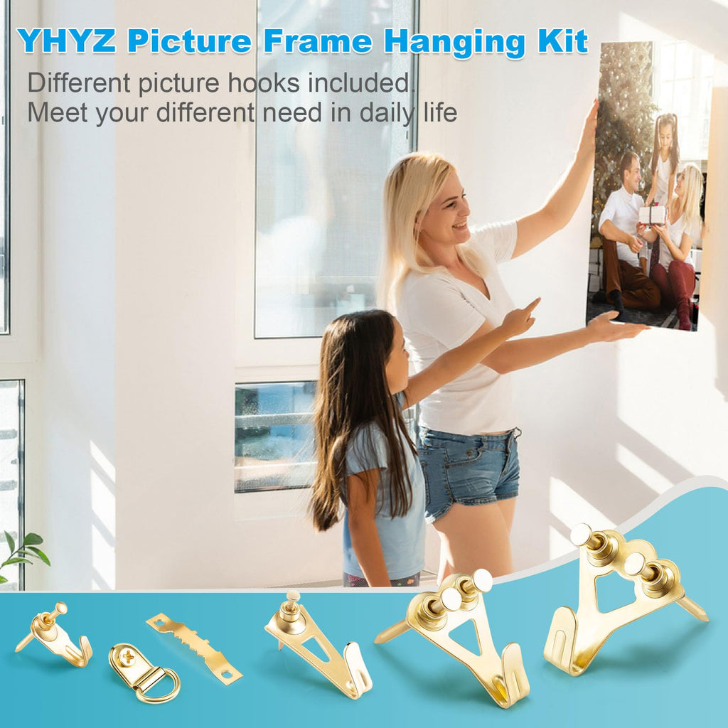 YHYZ Picture Hooks Heavy Duty, Picture Hanging Kit: Hangers (50 30 20 10 lbs) + Small Nails, Hanging Clock Photo Mirror Painting, for Plasterboard Wood Dry Walls Hardwall