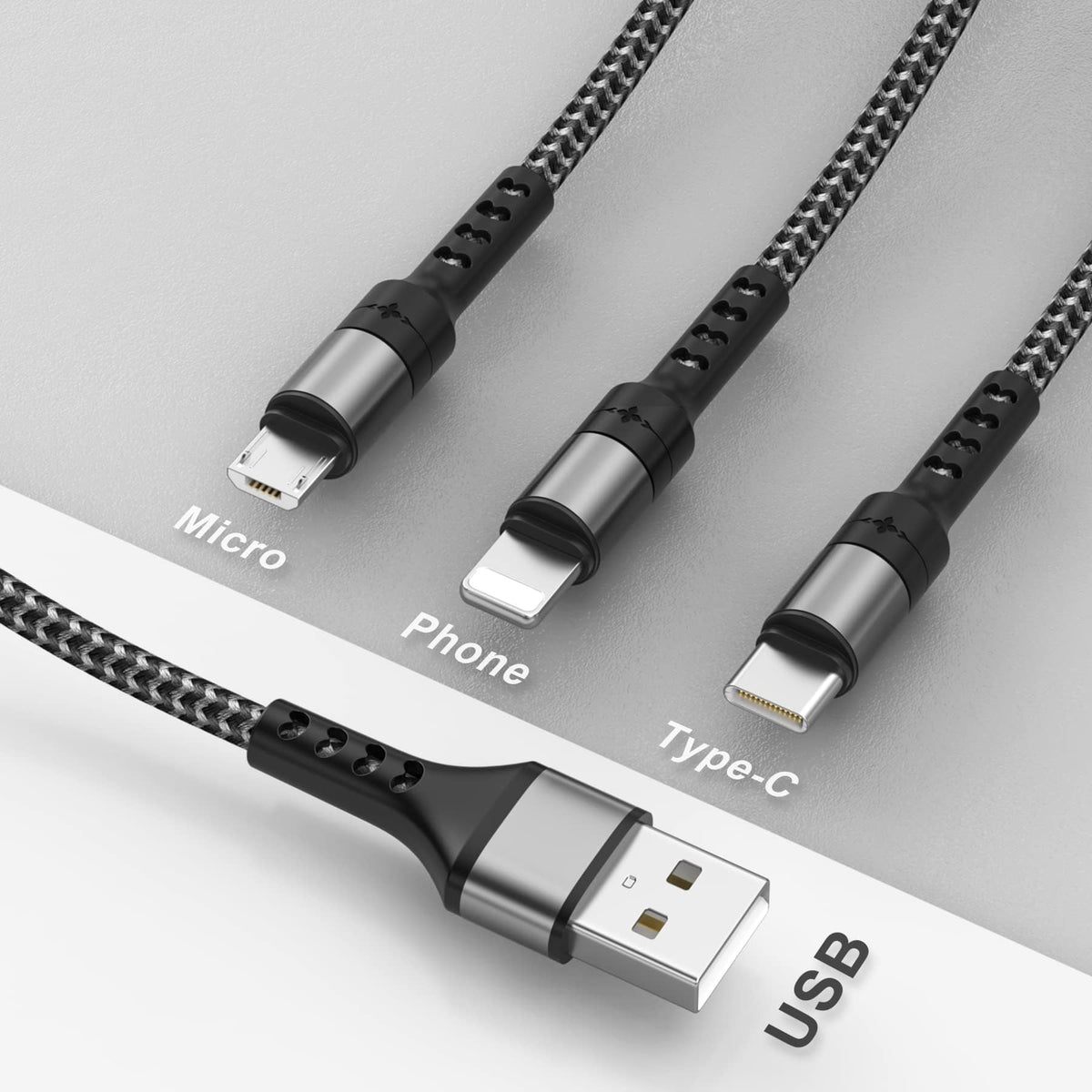 RAVIAD Multi Charger Cable, 3 in 1 Charger Cable 3A USB Fast Charging Cord