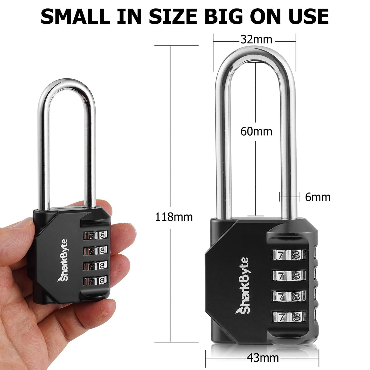 SharkByte Heavy Duty Combination Padlock – 4-Digit Weatherproof Outdoor Lock with Stainless Steel Shackle, Anti-Rust Resettable Code for Gym, School, Locker, Shed, Toolbox, Gate & Warehouse - Purple