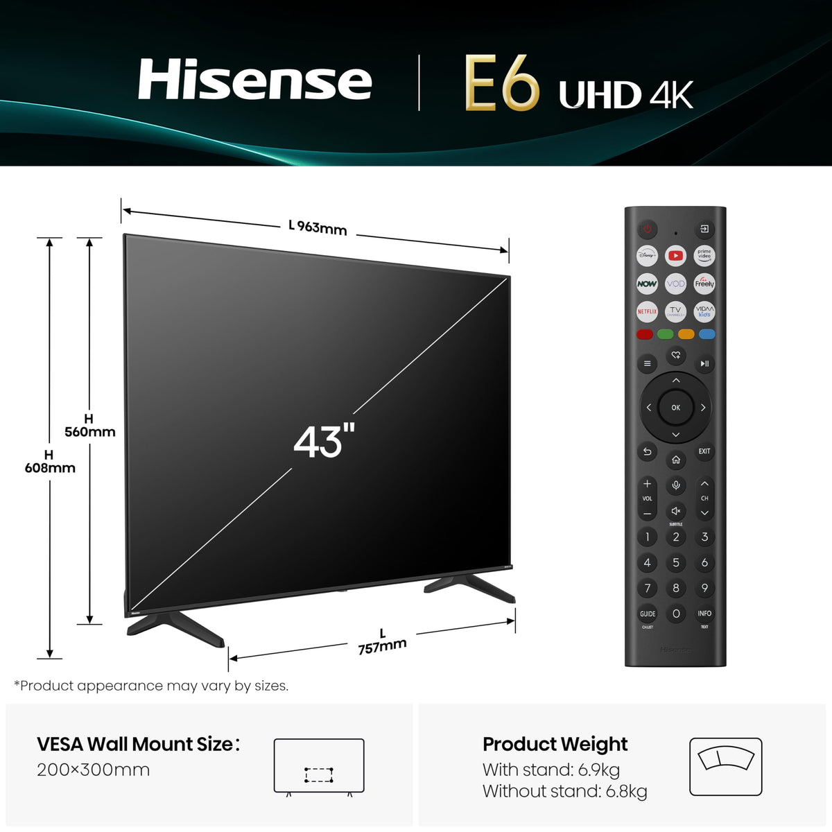 Hisense 55 Inch 55E6QTUK 4K Ultra HD Smart AI TV