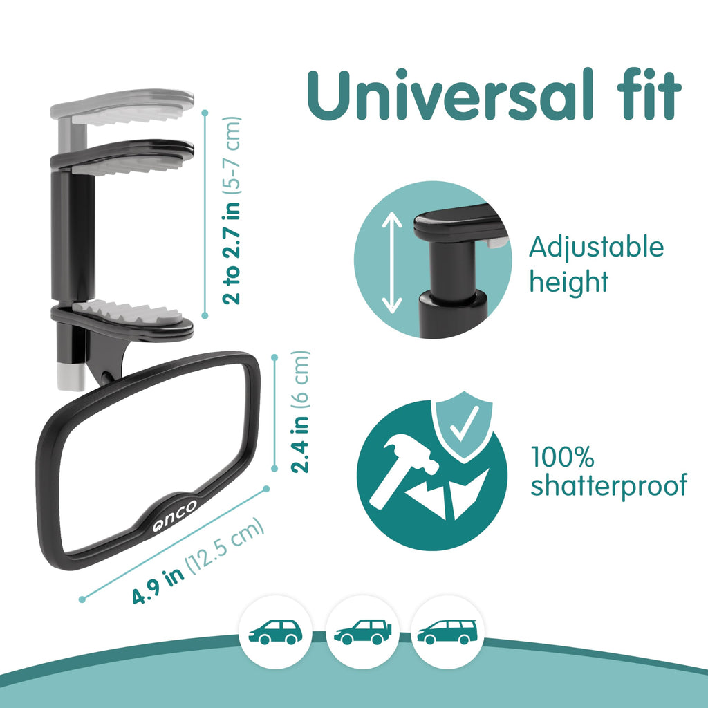 Onco Baby Car Mirror - Award-Winning, Shatterproof & Shakeproof [Black]