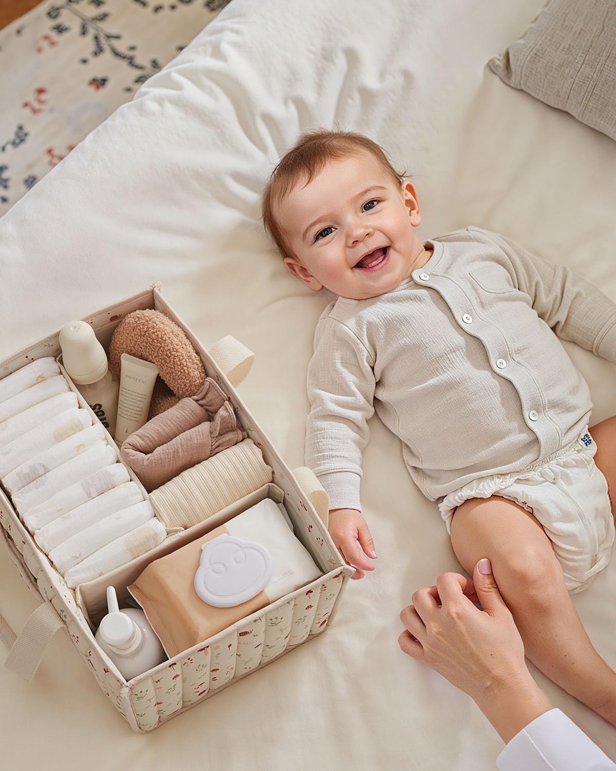 Blissful Diary Nappy Caddy Organiser, Baby Diaper Caddy for Nappy Station, Stylish Storage Basket for Newborn Essentials, Baby Shower Gifts for Girl or Boy, Sage Green