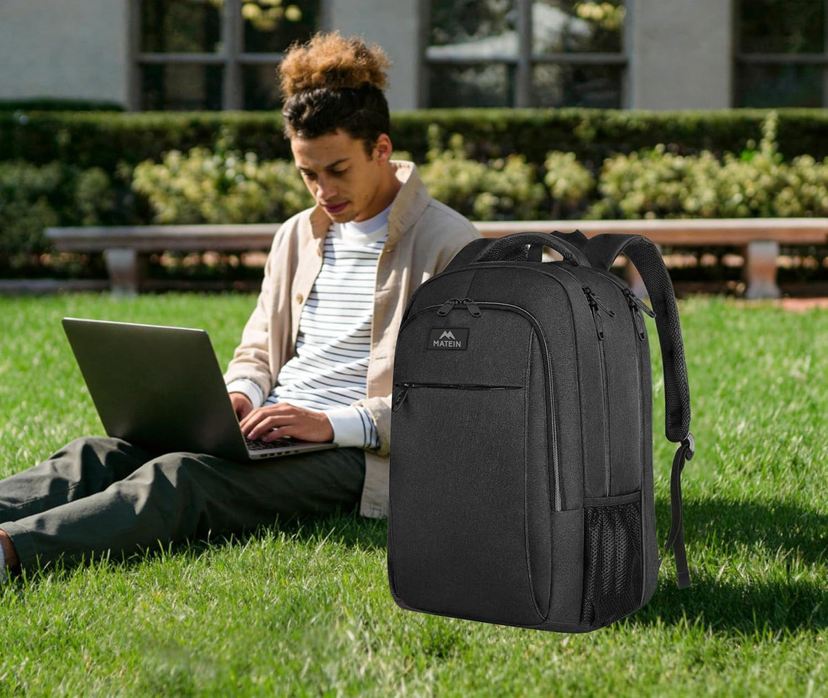 MATEIN Travel Laptop Backpack, Work Bag Lightweight Laptop Bag, Black Blue