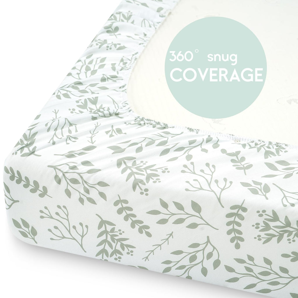 Yoofoss Travel Cot Fitted Sheets 65 x 95 cm, Compatible with Graco, Red Kite, Joie, Deryan Cots, Cozy Breathable Stretchy Microfiber Mattress Sheet, 2 Pack, Green Giraffes