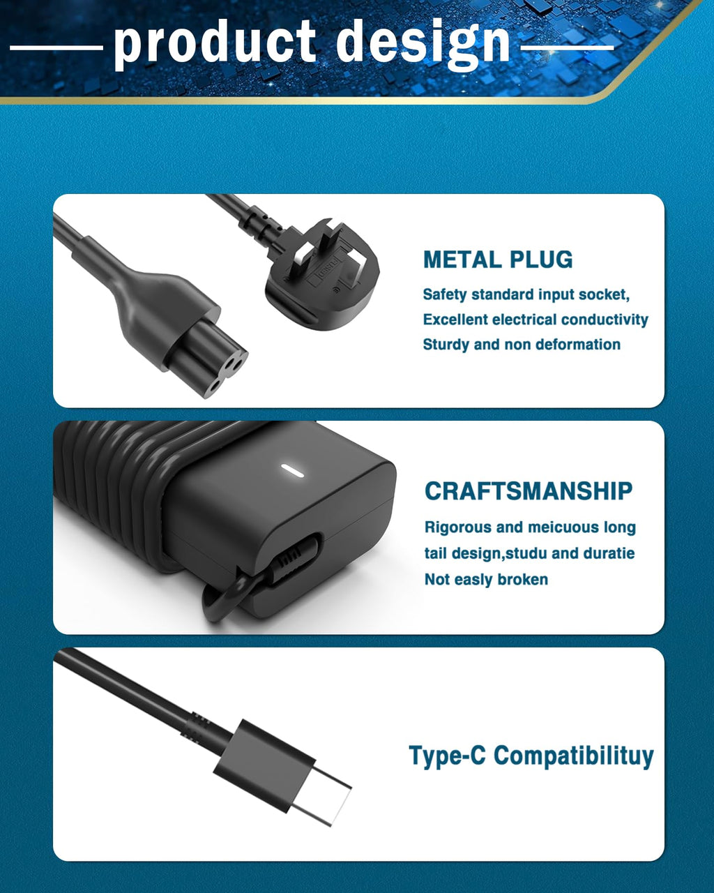 65W USB C Laptop Charger Compatible with HP Lenovo Dell Asus Samsung Acer Google Chromebook Charger Fast Charging Type C Power Adapter