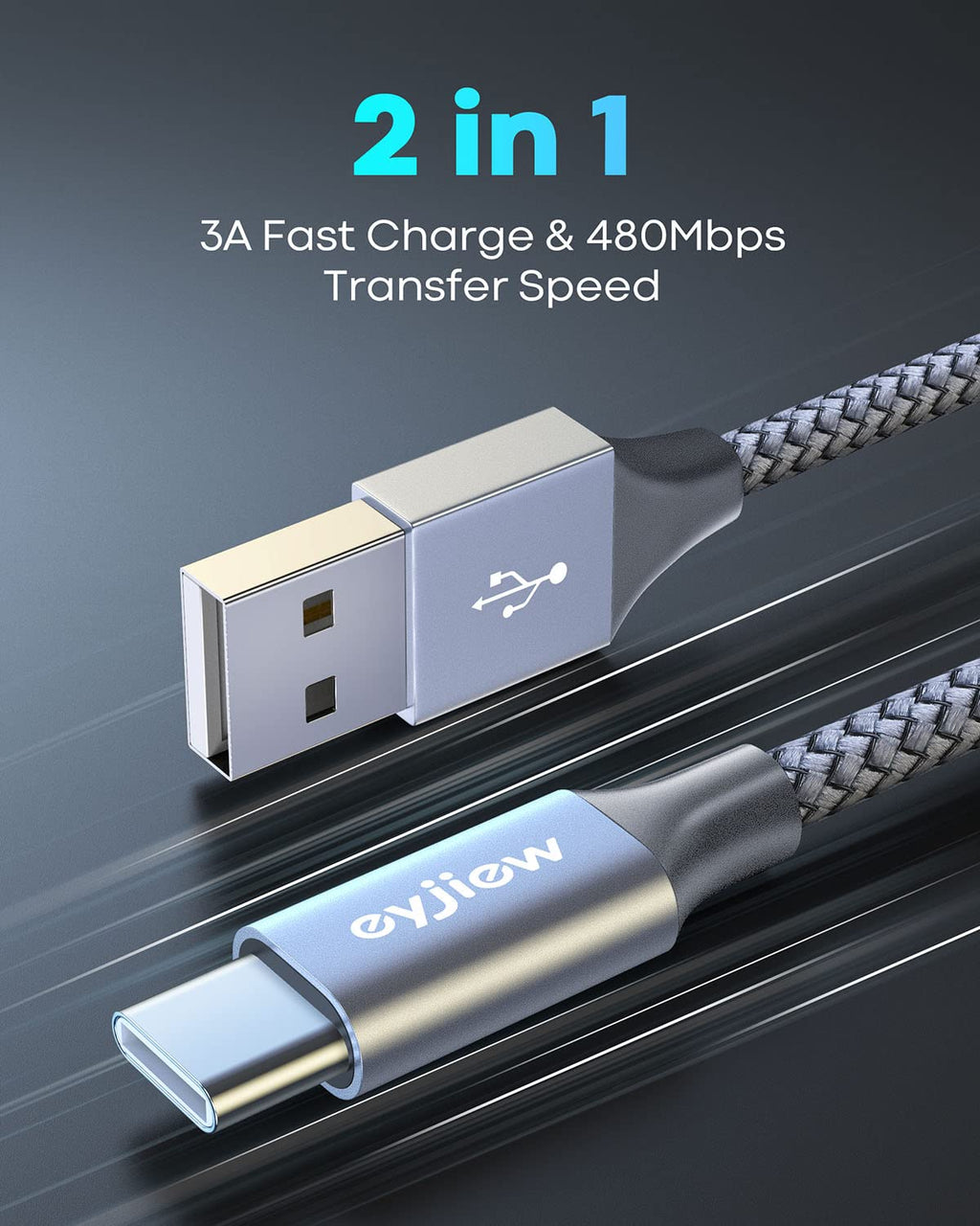 Short USB C Charger Cable 0.5m 2Pack, USB to USB C Car Charger Cable