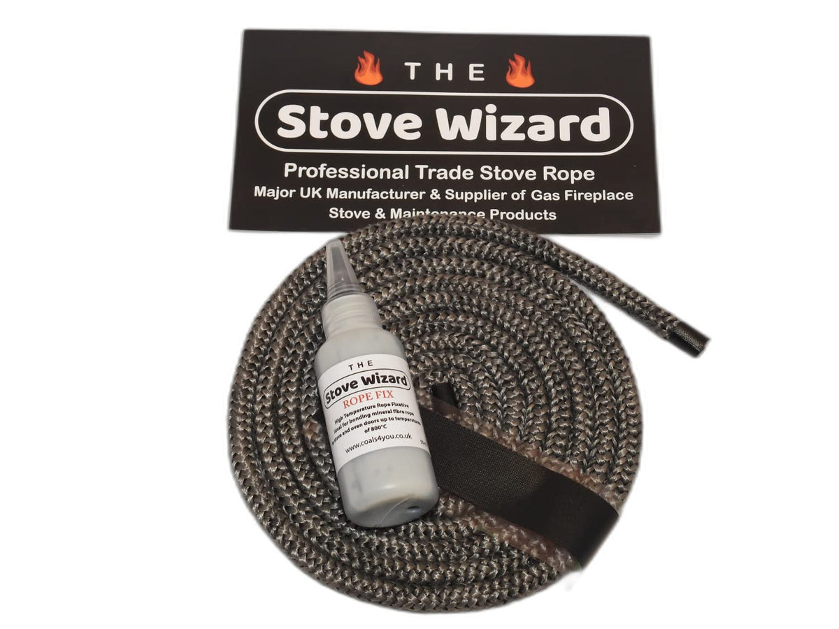 Stove Rope Kit 10mm x 2.5m Black 50ml Glue 100mm Tape