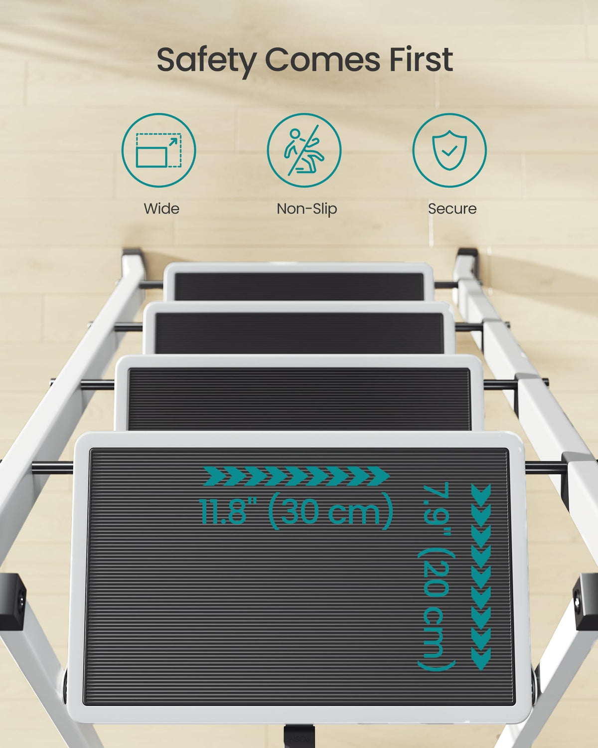 SONGMICS 3-Step Ladder, Folding Step Ladder, Safety, Holds up to 150KG