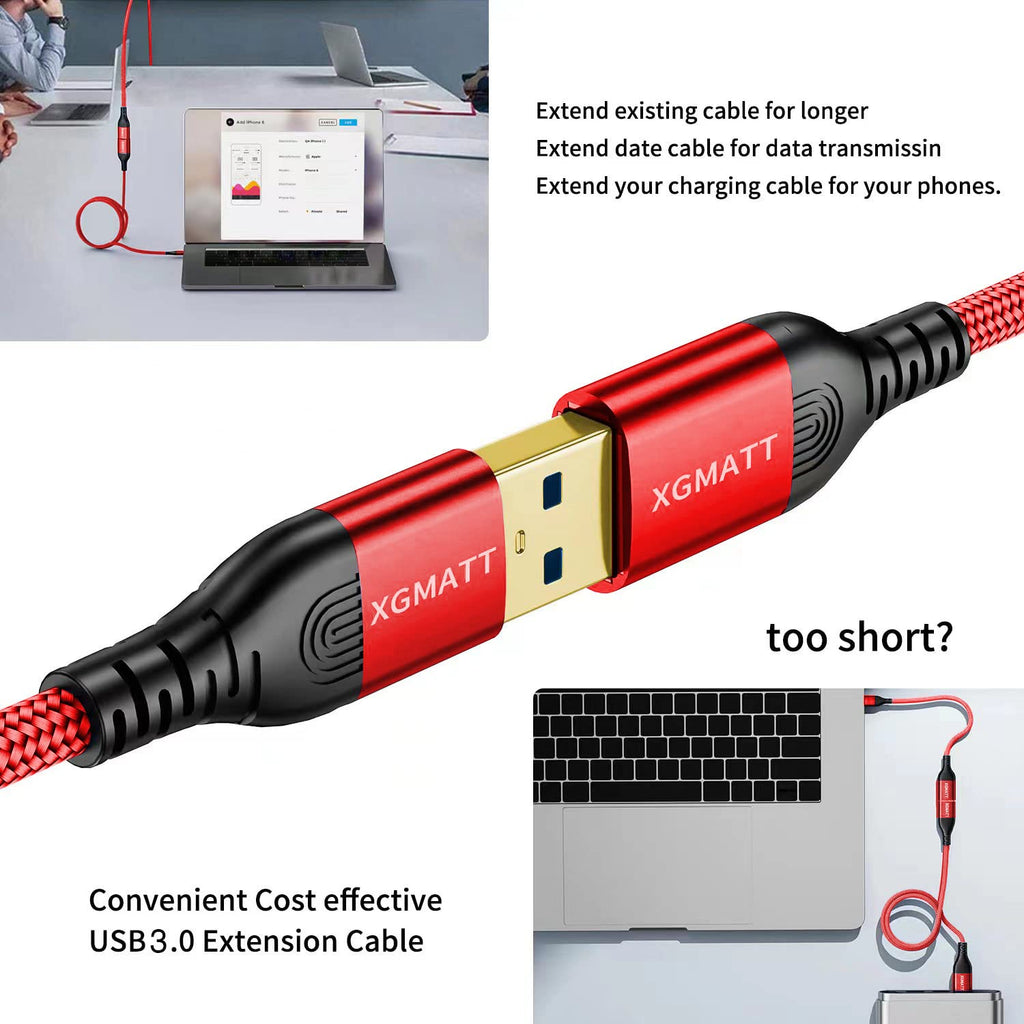 USB 3.0 Extension Cable 1M 2Pack USB Extender Male to Female,Black