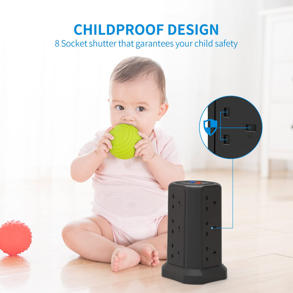 HAFINO Tower Extension Lead with USB Slots, PD18W USB C Fast Charger, 1.8M
